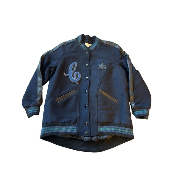 Coach Womens Blue Raglan Sleeve Wool Bordeaux Boyfriend Varsity Stadium Jacket L - Picture 1 of 11